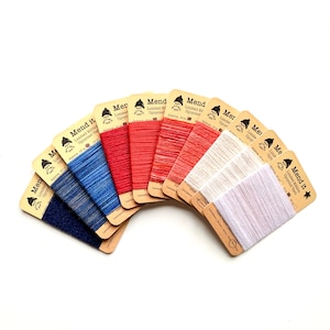 Wool mending yarn, 10 red white and blue, re-made, upcycled, hand dyed, assorted fibres, the ultimate blue set, visible mending, zero waste