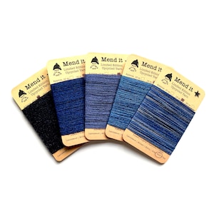 Fil de réparation de laine, Quintette, bleu foncé, refait, recyclé, teint à la main, fibres assorties, réparation visible, vêtements réutilisés, zéro déchet, éco