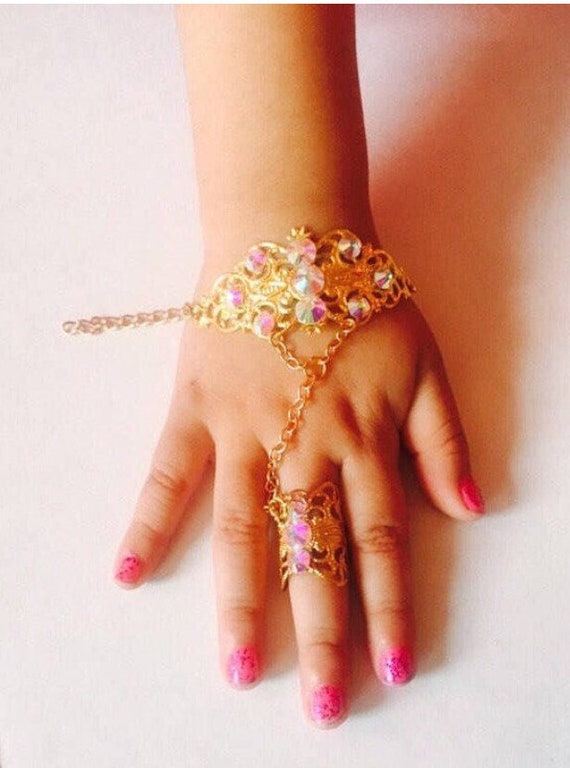 Little Girl Crystal Bracelet and Ring,baby Girl Ring and Bracelet,bracelet  With Ring,chained Bracelet,bracelets,baby Bracelets,gold,crystal 