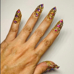 Crystal claws, mini claw rings, nail guards, nail rings, nail covers, metal nails,finger tips, metal claws, adjustable,10 pcs.