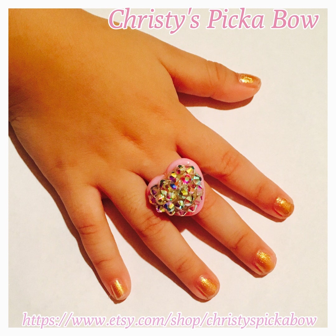 Little Girl Pink Heart Crystal Ring,little Girl Ring,crystal Heart Ring