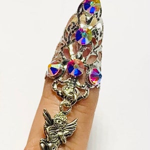 Crystal claw ring, nail ring, Cupid ring, nail guard, crystal Cupid claw, metal claw ring, crystal claw ring, nail cover.