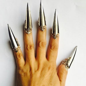 Steel claws,silver claw rings,Metal nail Guards,claw rings,nail guards,metal nails,nail tips,finger tips,silver nails,adjustable, 10 Pcs.