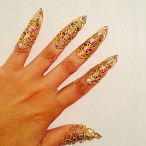 Crystal Nail Guards, Metal Nail Guards, Nail Tips, Metal Claws, Crystal Claws, Nail Covers, Metal Fingertips, Metal Claws, Adjustable, 10pcs