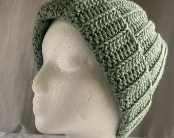 Light Sage Green Handmade Crochet Ribbed Beanie