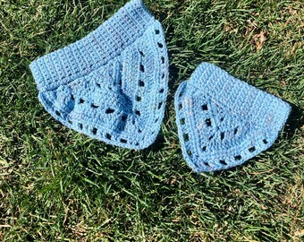 Bright Aqua Blue Crochet Dog Bandana