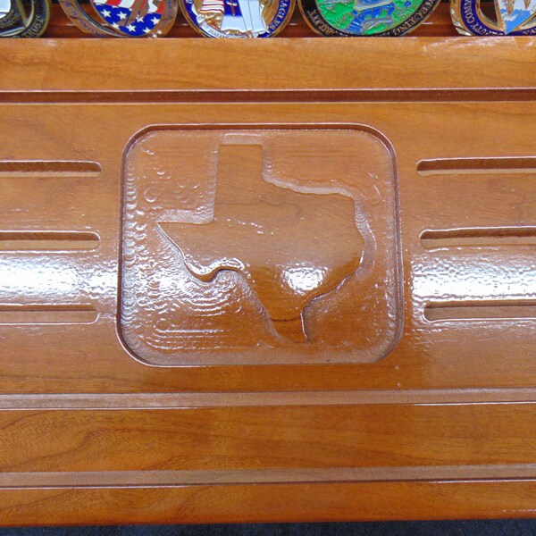 Texas, State Challenge Coin Display, This is made with Cherry wood.