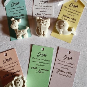 10 Tag /Segnaposto /Gessetti Profumati animaletti,fiore,coccinella,margherita,trenino ,giraffa,battesimo,comunione,matrimonio,bomboniere
