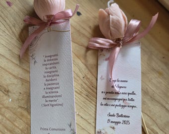 1 candela Segnaposto rosa ,fiore in cera di soia,segnalibro  profumato ,segnaposto floreale , battesimo,comunione,matrimonio,bomboniere