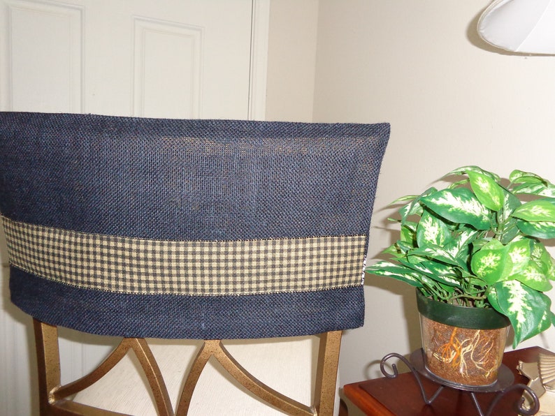 Black Burlap Half Chair Back Cover W/tan & Black Trim Man Etsy