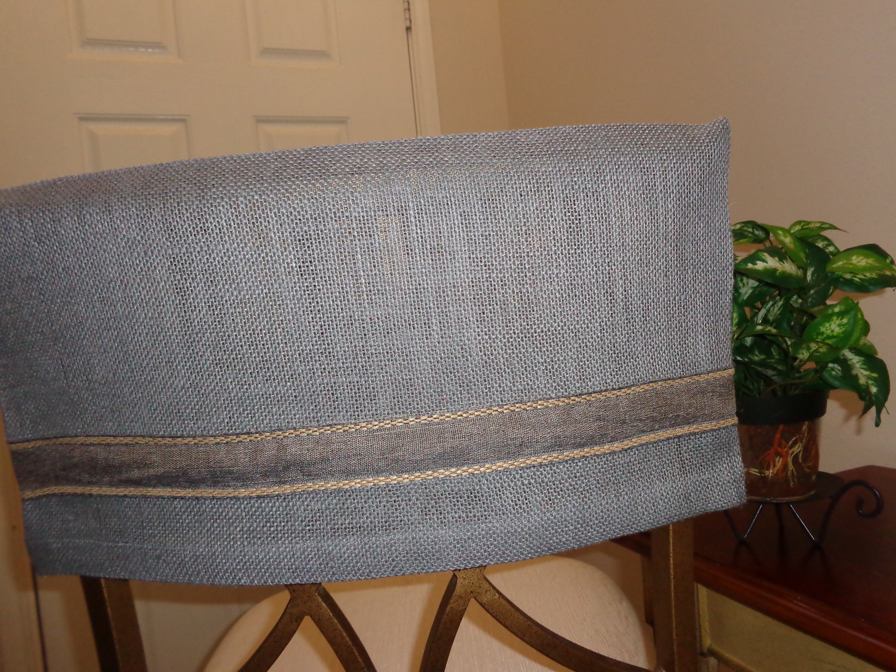 Charcoal Gray Burlap Half Chair Back Cover W/gray & Tan Ribbon Etsy