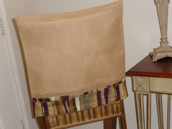 Burlap Jute Chair Back Cover W Earthtone Bottom Trim Kitchen Etsy