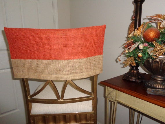 Rust Burnt Orange Natural Burlap Half Chair Back Cover Etsy