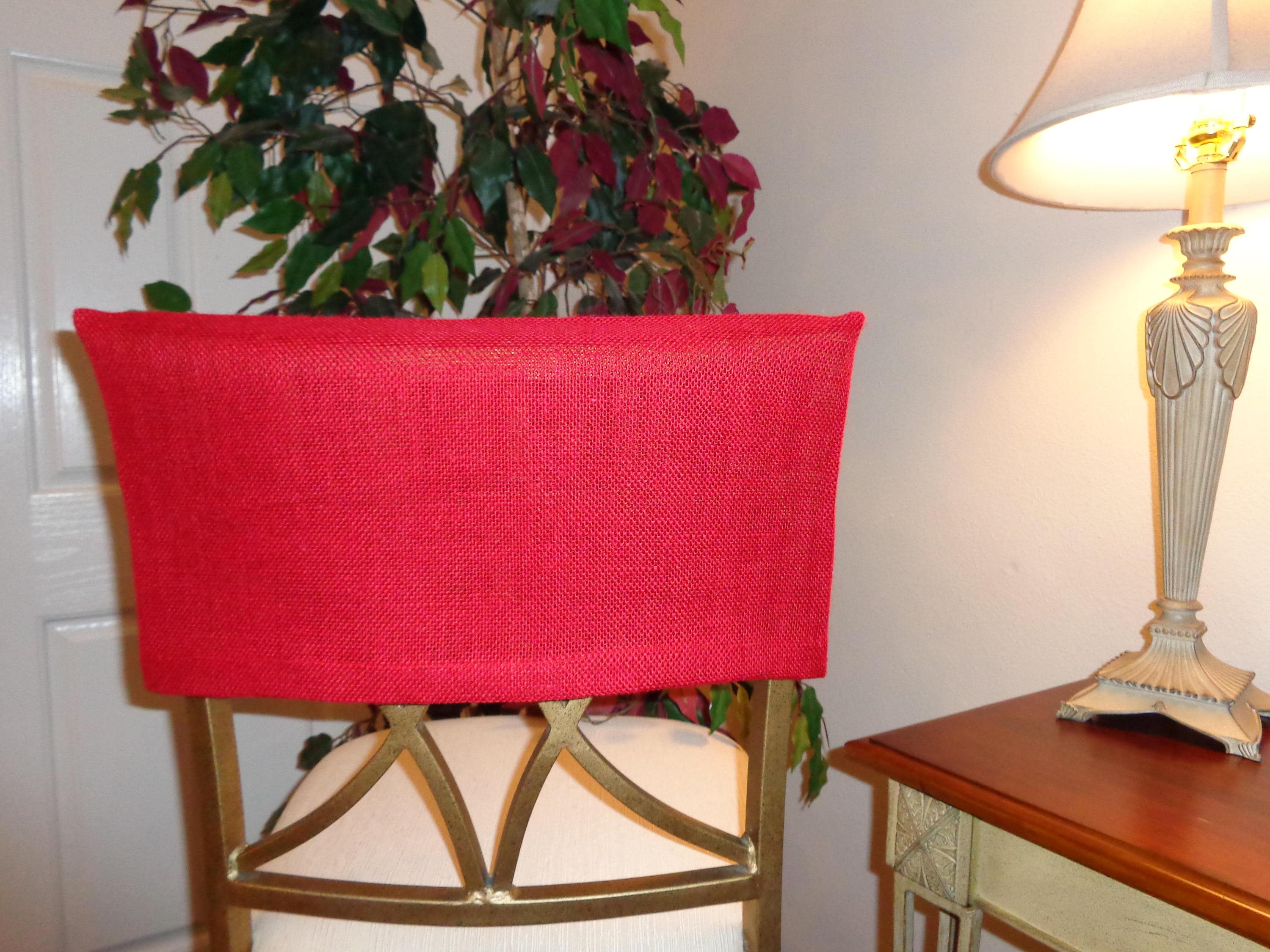 Half Red Burlap Chair Back Cover Kitchen Dining Breakfast Etsy