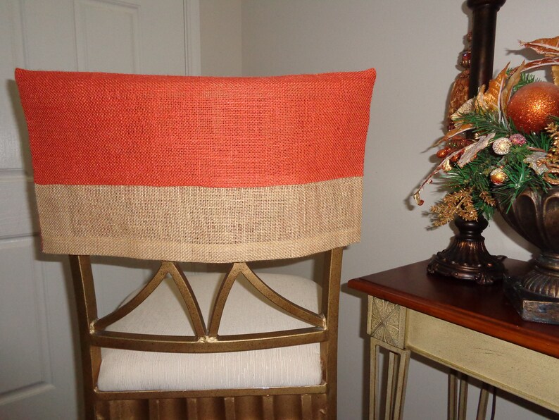 Rust/burnt Orange & Natural Burlap Half Chair Back Cover Etsy