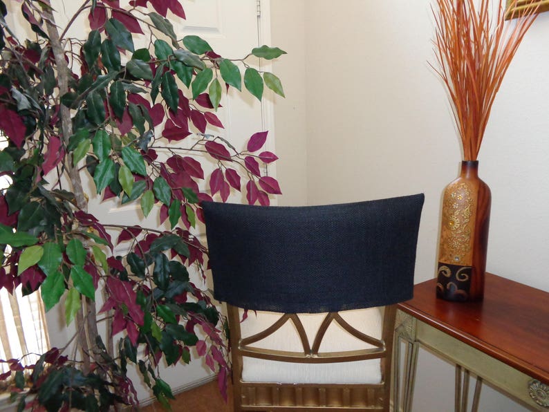 Half Chair Back Cover Black Burlap Bar Stools Kitchen Image 0