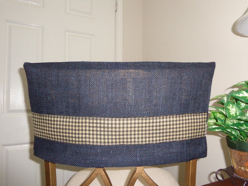 Black Burlap Half Chair Back Cover W/tan & Black Trim Man Etsy