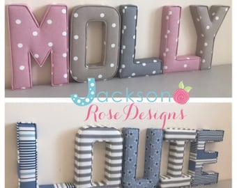 Fabric letters, personalised, initial, name, baby room, nursery, new baby gift, baby shower, padded letters, wall art, christening, baptism