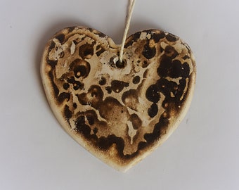 Heart, Obvara Christmas Tree Toy, Sordough Decorated Heart, Holiday Ornaments 7cm x 6,5cm