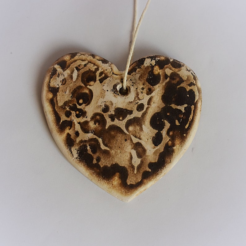 Heart, Obvara Christmas Tree Toy, Sordough Decorated Heart, Holiday Ornaments 7cm x 6,5cm image 1