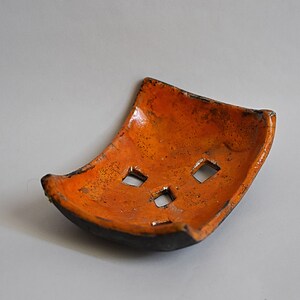 Soap Keeper, Raku Orange Soap Bar Holder, Decorative dish 10cm x 7cm x 2cm image 3