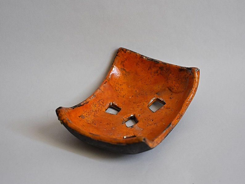 Soap Keeper, Raku Orange Soap Bar Holder, Decorative dish 10cm x 7cm x 2cm image 3