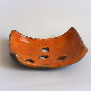 Soap Keeper, Raku Orange Soap Bar Holder, Decorative dish 10cm x 7cm x 2cm image 1