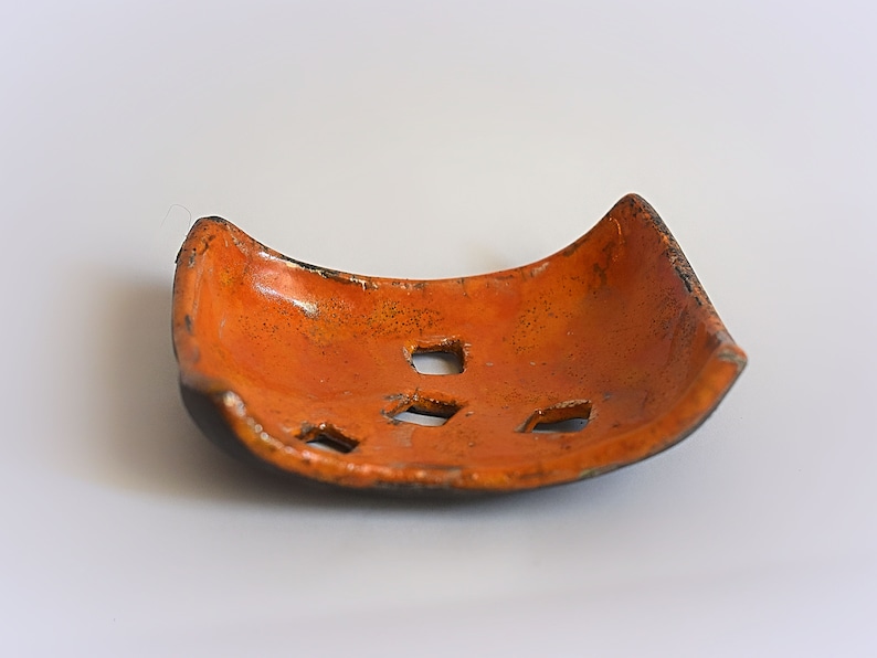 Soap Keeper, Raku Orange Soap Bar Holder, Decorative dish 10cm x 7cm x 2cm image 1