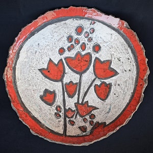 Tulip Raku Plate: Decorative Ceramic Fruit Bowl on Legs