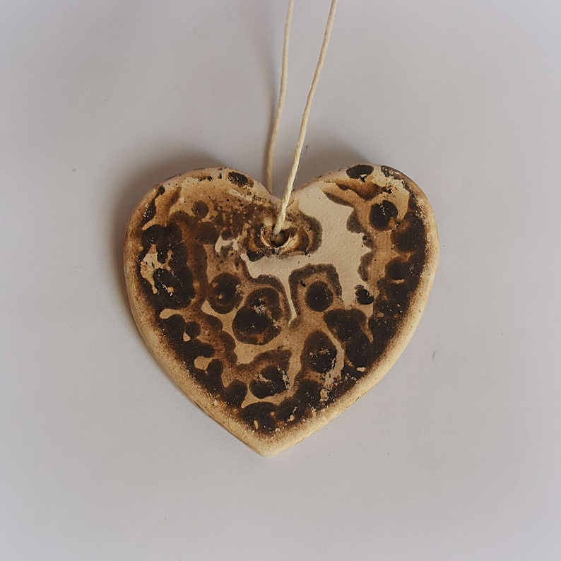 Heart, Obvara Christmas Tree Toy, Sordough Decorated Heart, Holiday Ornaments 7cm x 6,5cm image 2