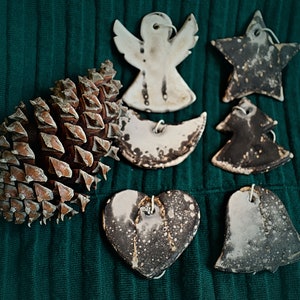 Obvara keramische kerstornamenten: rustiek boomdecor, set van 6 inch