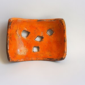 Soap Keeper, Raku Orange Soap Bar Holder, Decorative dish 10cm x 7cm x 2cm image 2