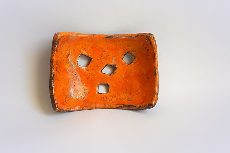 Soap Keeper, Raku Orange Soap Bar Holder, Decorative dish 10cm x 7cm x 2cm image 2