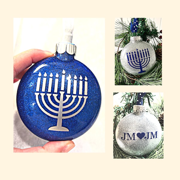 Menorah Hanukkah Ornament, Custom Glitter Ornament, Chanukkah Gift, Jewish Ornament 2024, Ornament Personalized, Hanukkah Decoration Gift