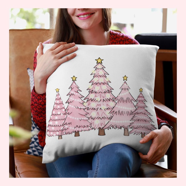Pink Christmas Tree Pillow Covers for Festive Holiday Decor PT