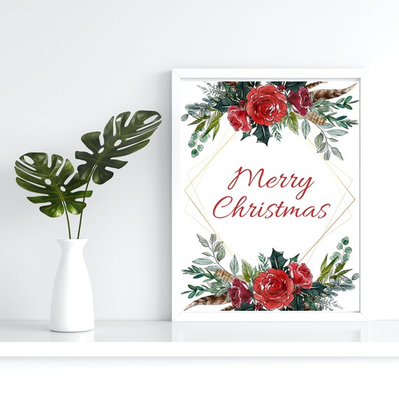 Merry Christmas Printable Sign Art Print for Christmas - Etsy