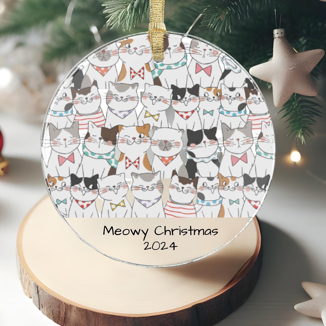 Meowy Christmas Cat Ornament, Acrylic Kitten Holiday Decor - Etsy