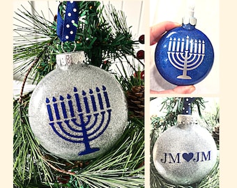 Menorah Hanukkah Ornament, Custom Glitter Ornament, Chanukkah Gift