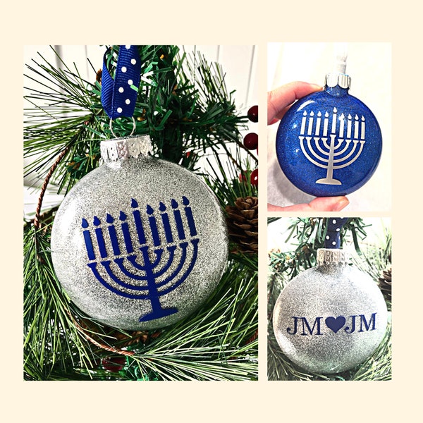 Menorah Hanukkah Ornament, Custom Glitter Ornament, Chanukkah Gift, Jewish Ornament 2023, Ornament Personalized, Hanukkah Decoration Gift