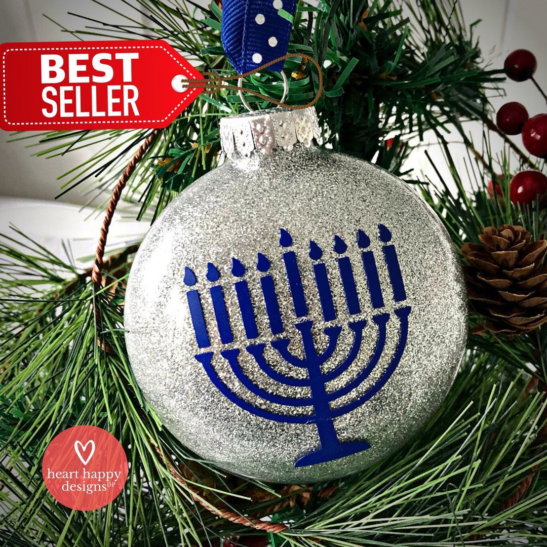 Menorah Hanukkah Ornament, Custom Glitter Ornament, Chanukkah Gift