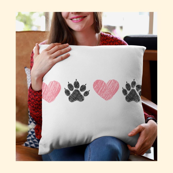 Pet Lover Valentine Pillow, Pillow Cover for Dogmom,  Pawprint Gift,  Pet Lovers Pillow , Dog Paw Pillow Case, Pet Valentine Gift, Pet Loss