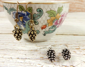 Pinecone Earrings, Bronze Pinecones, Silver Pinecone Earrings, Woodland Earrings, Gift for Her, Nature Earrings, Autumnal Jewellery