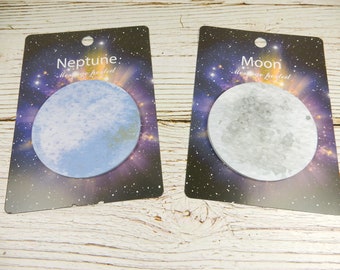 Space Post It Notes, Space Stationery, Moon Post Its, Neptune Notes, Planet Sticky Notes, Space Theme