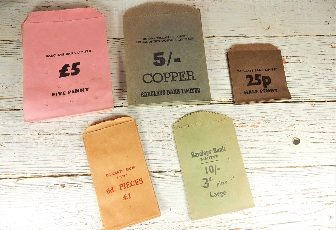 Vintage Barclays Bank Paper Coin Bag Old Paper Money Bag Etsy