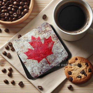 Canadian Maple Leaf Pattern, Set of 4 Soft Neoprene Coasters, MISC090