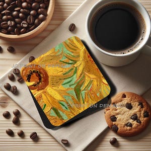 Sunflowers by Vincent Van Gogh, Set of 4 Soft Neoprene Coasters, FAMART019