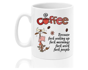 Witzige Kaffeetasse mit Kuhmotiv für Erwachsene, weiße Keramiktasse, originelles Geschenk für Teeliebhaber