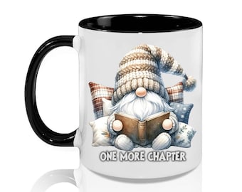 Gnom-Lesebuch, One More Kapitel Kaffeetasse, 325 ml, schwarzer Griff, spülmaschinenfest, mikrowellenfest, Geschenke für Buchliebhaber