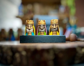 Mini Hand carved Tres Reyes Magos  (Three wise men) 3&quot; Tall
