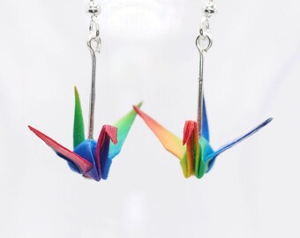 Rainbow Earrings.Origami Crane Earrings.Origami Earrings.Unique Gift.Pride Gift.Pride Earrings.Rainbow Gift.LGBTQ Gift.Colourful Earrings